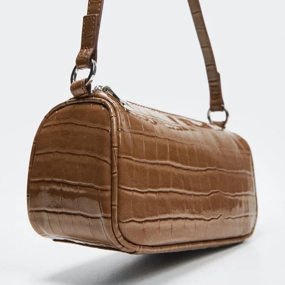 Mango Tan Crocodile-Embossed Shoulder Bag - Picture 1 of 4